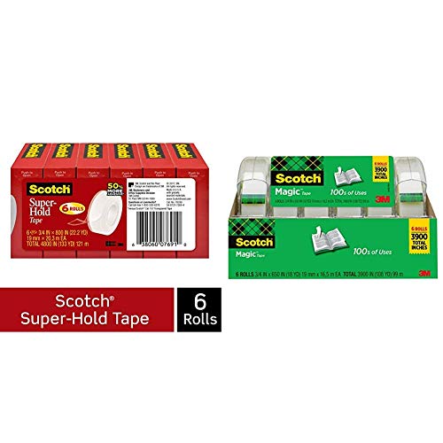 Scotch Super-Hold Tape, 6 Rolls, 3/4 x 800 Inches, Boxed (700S6) & Magic Tape, 6 Rolls, Numerous Applications, Invisible, Engineered for Repairing, 3/4 x 650 Inches, Boxed (6122)