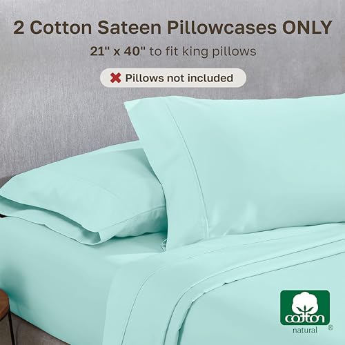 Image of California Design Den 400 Thread Count 100% Cotton Pillowcases, Seafoam King Pillowcase Set of 2, Long - Staple Combed Pure Natural Cotton Pillow Cases, Soft & Silky Sateen Weave