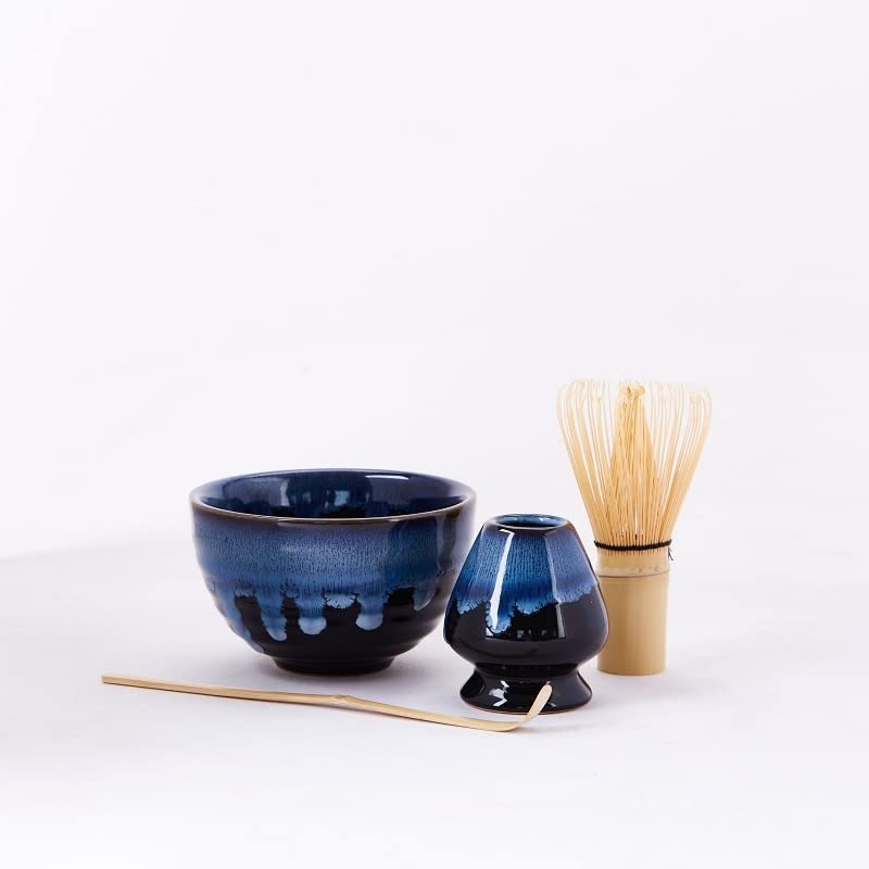 LIUXIN 4 Piezas/Juegos Matcha Giftset Matcha batidor Cuchara Ceremic Matcha Bowl batidor Soporte Matcha Juegos de té