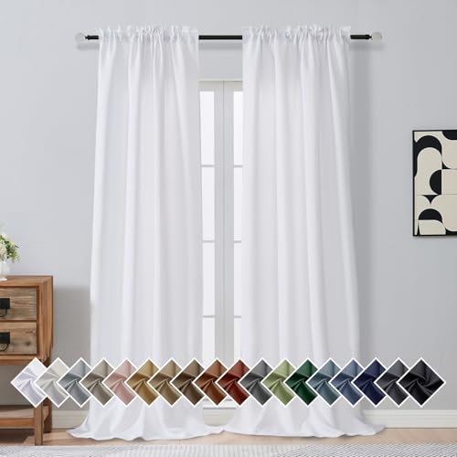 Image of Pure White Curtains for Bedroom 96 Inches Long 2 Panels, Solid Light Filtering Window Curtains, Thermal Insulated Window Treatments Dual Rod Pocket Living Room Drapes, 2x40Wx96L Inches