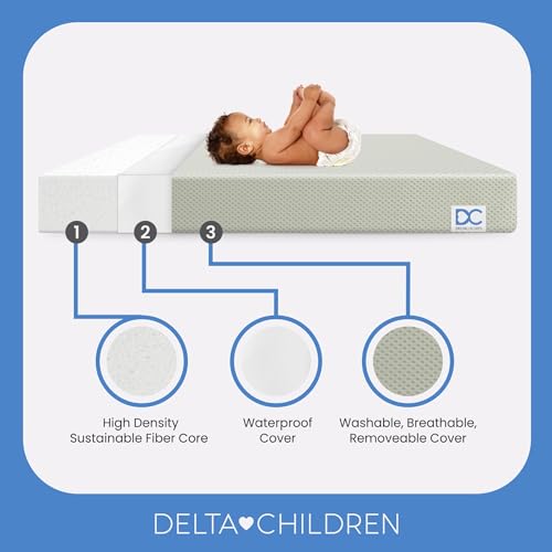 Image of Delta Children Twinkle Stars Breathable Baby Bed Crib Mattress and Toddler Mattress, Green Fitted Crib Sheets for Girls and Boys (Pack of 2), Pink Floral (Bundle)