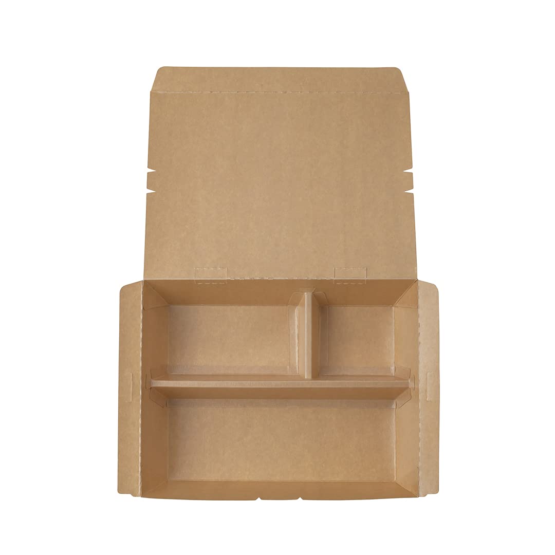 Restaurantware Eco Tek - Cajas para llevar de 50 onzas, 100 cajas Bento compostables, 3 compartimentos, cierre de pestañas, cajas de papel kraft y verde, forro de ácido poliláctico, para restaurantes