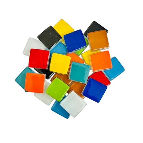 Image of Assorted Colours Glass Mosaic Tiles (20 Variations) (All Packs: 100 g,200 g,500 g), DIY Mosaic Art, Decoration, Crystal Glass Mosaic Tiles (Top Colour Square 15 x 15 mm), 100 g