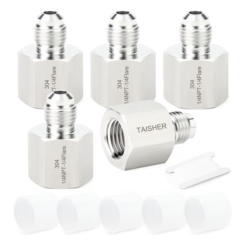 Image of TAISHER 5PCS Forging of 304 Stainless Steel Tube Flare Fittings, 1 /4 inch Male Flare x 1 /4 inch NPT Female, Half Union