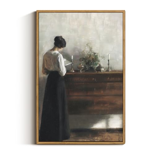 VIYYIEA Portrait Large Framed Wall Art, Woman Standing Reading Vintage Art Decor Room Aesthetic, 16X24 Inch Canvas Print Artwork, Farmhouse Painting Wall Decor for Bedroom Bathroom Office