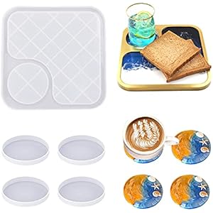 Large Square Resin Tray Mold with 4 Pack Round Coaster Resin
