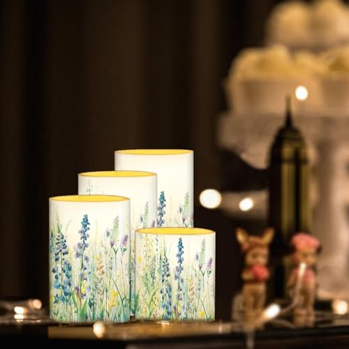 Image of Flameless Candles Battery Powered LED Candles with Remote Timer Color Changing Control for Indoor Outdoor Home Table Beach Wedding Decoration Set of 4, Blue Green Floral