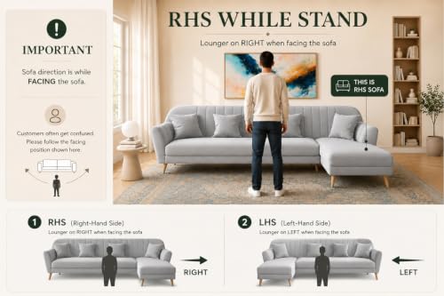 Image of Atticus RHS 6 Seater L Shape Sofa Set with Ottoman Living Room (Cream Brown Colour Fabric) Premium Fabric Sofa Set for Living Room