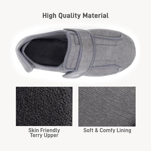 Image of Men's 80-D Memory Foam Adjustable Wide Diabetic Slippers for Swollen Feet, Edema, Arthritis, Elderly Indoor /Outdoor