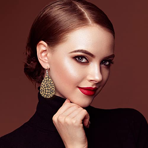 Hicarer 20 Pieces Leather Earrings for Women Petal Leopard Print Teardrop Dangle Earrings(Solid Teardrop Style)4