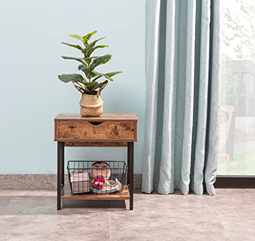 Jjs Side End Table, Nightstand, Bedside Table With Drawer And Storage Shelves, Sofa Table For Living Room, Bedroom, Accent Furniture, Easy Assembly, Rustic Brown #TOP4