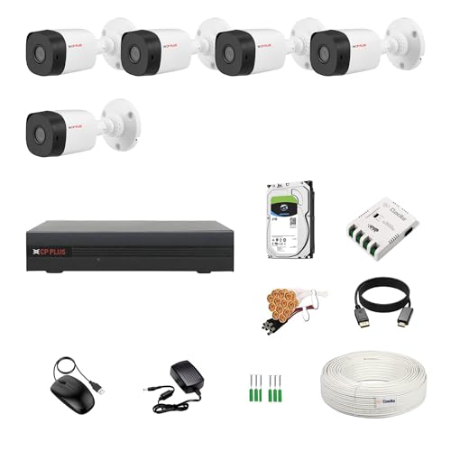 Image of CP Plus 8 Channel DVR with 2.4MP 5 Bullet Cameras (Day /Night Vision) + 2TB HDD + Copper Cable Roll (1+3) + 8 CH Power Supply + BNC & DC Full Combo Kit