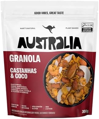 Hart's Natural Granola Australia Castanhas, Melado e Canela, Granola Sem Glúten, Sem Lactose, Vegano, 100% Natural, Alto em Fibras, 300g