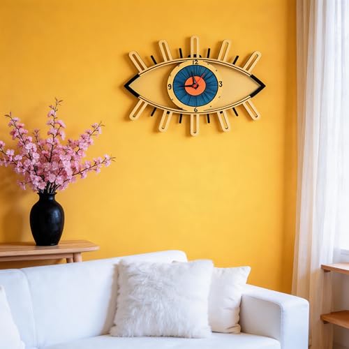 Image of AAKRITI ART CREATIONS Serene Eyes Wall Clock Multicolor | Wall Clock for Home, Home Decoration | Modern Art Wall Hanging Wall Clock, Lightweight Wooden wall Decor | Matte Finish Wooden wall Clock
