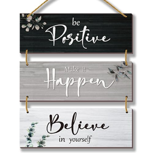 FENCORDAR 3 Pieces Black Office Decor For Women Inspirational Rustic Cubicle Decor with Positive Sayings Wooden Hangings for Home Bathroom Bedroom Kitchen(Black 12x4