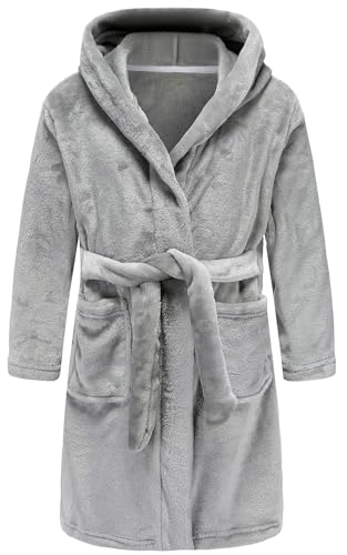 Image of Girls Fleece Hooded Robes, Warm Printed Bath Robe for Kids Soft Fuzzy Bathrobe for Gifts
