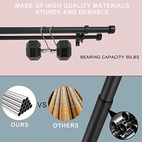 Matte Black Double Blackout Curtain Rods 72 to 144 Inches (6-12 Feet),1-Inches Front and 5/8 Inches Back Adjustable End Cap Double Window Drapery Rod for Drapes and Curtains
