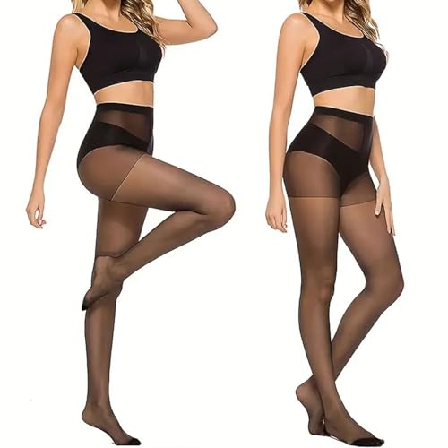 Image of DRESHOW 3 Pairs Plus Size Women's Sheer High Waist Tights 20D Pantyhose Black with Control Top and Reinforced Toes