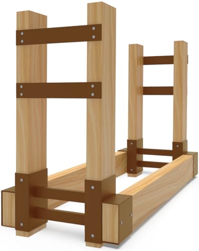 BALIE SPACE Kit de soportes de leña para exteriores para almacenamiento de pilas de leña, soporte ajustable para apilar leña para madera de 2 x 4, marrón, juego de 2