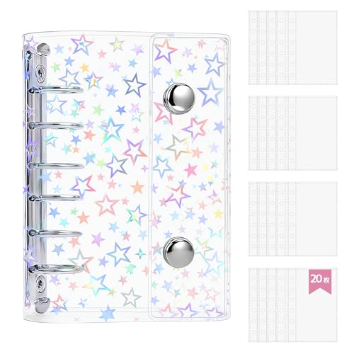 zenoco シール帳 透明バインダー 推し活グッズ A7 女の子 はがせる 6穴 シール収納 厚め 台紙付き（リフィル20枚セット・レーザースタータイプ）