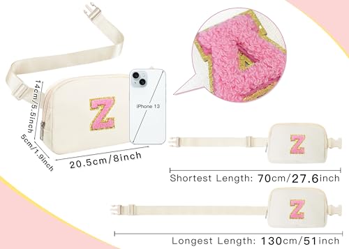 Image of COSHAYSOO Valentines Birthday Initial Gifts for Women Teen Girls 5 6 7 8 9 10 11 12 13 14 Year Old Ivory Fanny Pack for Girls Belt Bag Crossbody Travel Purse Unique Trendy Cute Stuff Chenille Letter Z