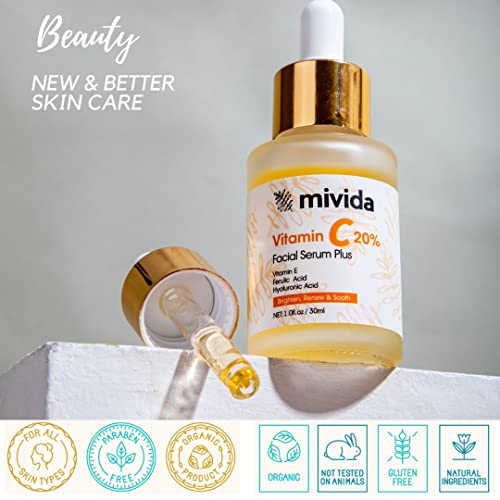 Mivida Facial Serum Set Of 3 | Hyaluronic Acid Serum + Retinol 2.5% Serum + Vitamin C 20% Serum | Anti-Aging, Hydrating, Brightening & Firming Serum For Face | Skincare Set | 1 Fl Oz - Pack Of 3 #TOP6