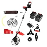 JAYGOVAN Grass Strimmer 1800W Electric Weed Lawn Eater Cordless Grass String Trimmer Cutter W/ 2 Battery Garden Cutter for Family Lawn Mowing, Gardening, Orchard Pruning, Cutting Rice&Wheat