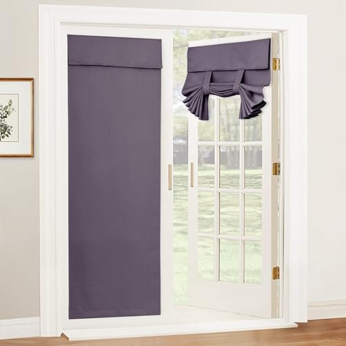 Image of RYB HOME Door Window Curtain - Self Sticky Vertical Blinds Privacy Thermal Insulated Tricia Drapery for French Door Sidelight Curtain, W26 x L72 inch, 1 Panel, Grayish Purple