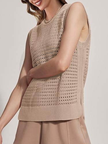 Image of SuperPrity Women's Sweater Vest Sleeveless Crochet Sheer Knit Sweater Tank Casual See Through Crewneck Sweater