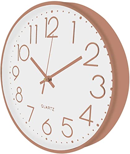 Image of TEKCOOL Plastic Digital Wall Clock 12 inch Silent Quartz Decorative Non-Ticking Classic Clock Battery Operated Round Easy to Read for Room /Home /Kitchen /Bedroom /Office /School- (Rose White);