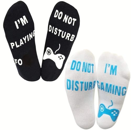 RichMoho Do Not Disturb I'm Gaming Funny Cotton Loop Socks Great Gift For Gamers 2 Pairs