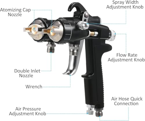 Image of Spray Gun With Double Nozzle | Chrome Dual Head Pneumatic Sprayer | Professional Painting Tools | Pack of 1