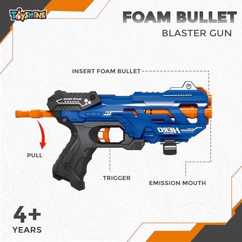 Image of Toyshine Easy to Shoot Foam Bullet Blaster Gun Toy with 8 Pc Soft Bullets Shooting Fun Outdoor Toy for Little Kids - Blue