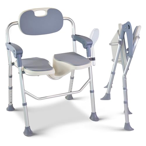 Medwarm Folding Shower Chair, U Shape Shower Chair with 5-Level Adjustable, Non-Slip Feet for Private Washing, Elderly, Disabled, Seniors & Pregnant, Heavy Duty Shower Chair