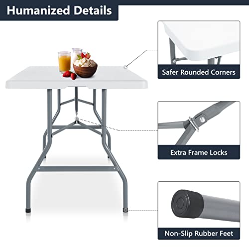 Abccamping 5Ft Plastic Folding Table, Indoor Outdoor Heavy Duty Fold-In-Half Picnic Camping Table, 60 X 30Inches #TOP4