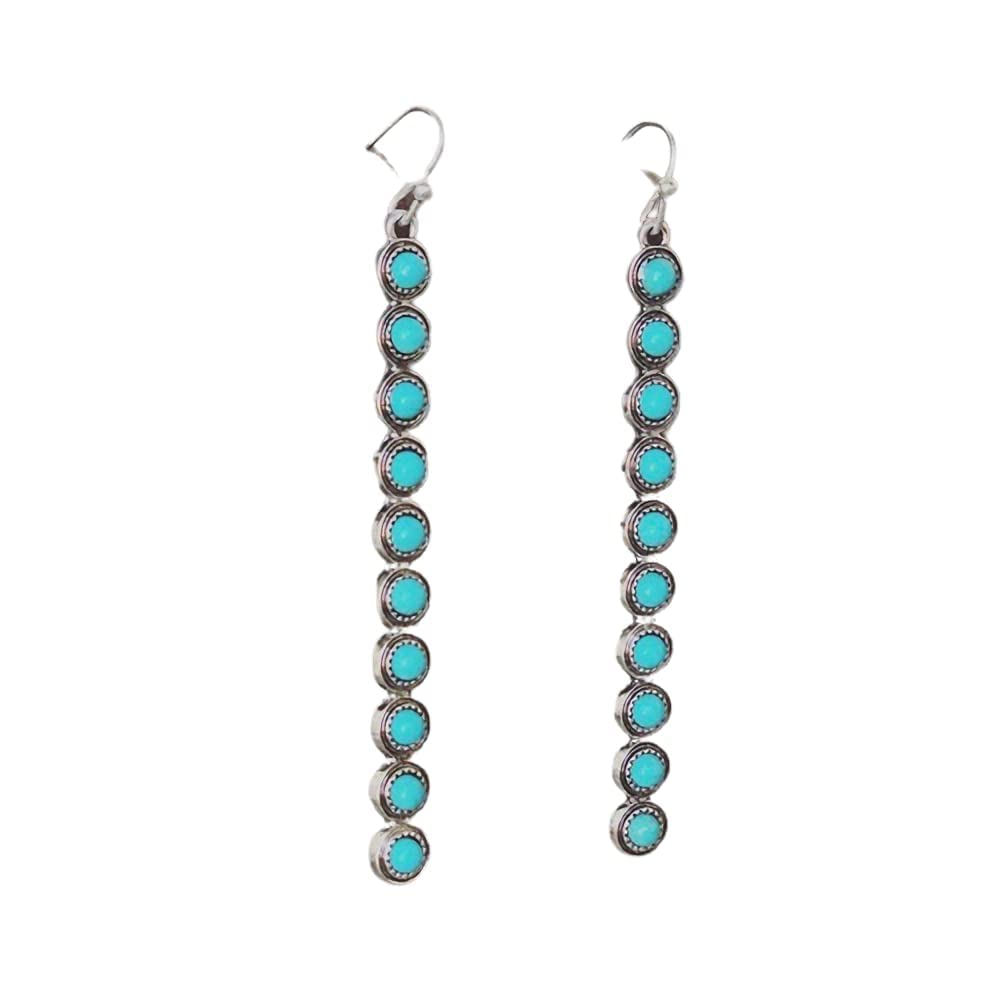 Boho Turquoise Oval Drop Dangle Earrings for Women Beaded Western Flower Teardrop Earrings Vintage Ethnic Alloy Pendant Jewelry Gift