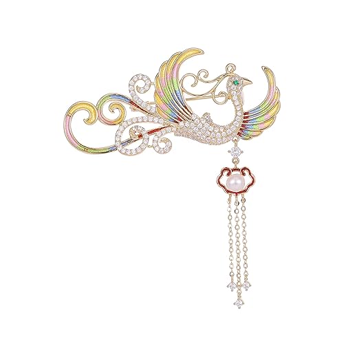 Image of Exquisite 14K Gold Phoenix Brooch for Women, Inlaid with Moissanite and Premium Gemstones, Ideal Luxury Gift for Holidays and Special Occasions