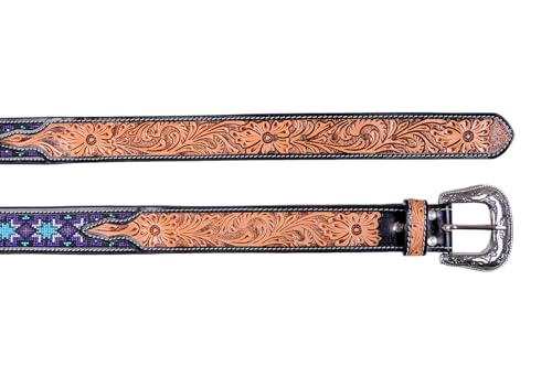Western Tooled Leather Beaded Belt For Men and Women 30IS1054