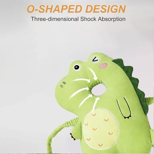 Image of Baby Head Protector Backpack, Toddler Baby Head Protection Backpack with Baby Knee Pads Alarm Function for Walking & Crawling, Soft, Breathable and Wearing Safety Baby Head Protector - Green Dinosaur