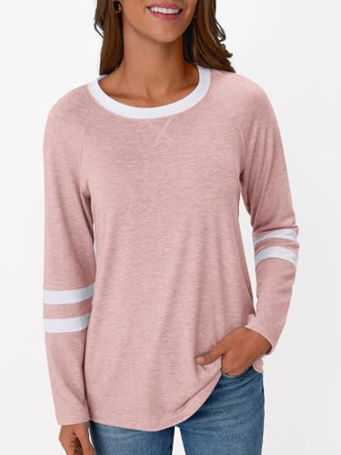 Image of AUTOMET Womens Color Block Long Sleeve Shirts Oversized Crewneck Casual Top