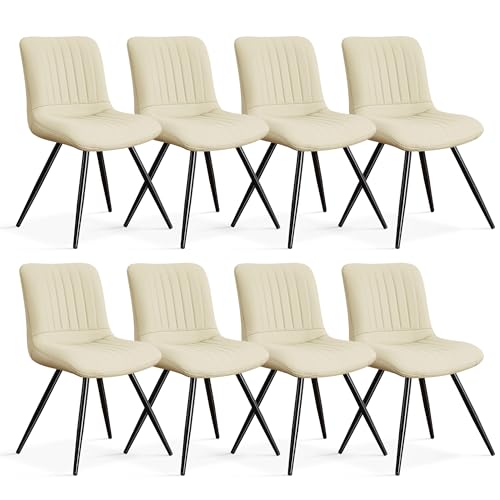 Image of Dining Chairs Set of 8, Modern Dining Chairs with Thick Cushions, PU Leather Upholstered Kitchen Dining Room Chairs with Metal Legs for Dining Living Room (Khaki)
