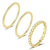 RLMOON 3PCS 14K Gold Plated Rings Stacking Ring for Women Gold Thin Plain Ring Band Stackable Thumb Pointer Finger Ring Statement Comfort Fit Size 10