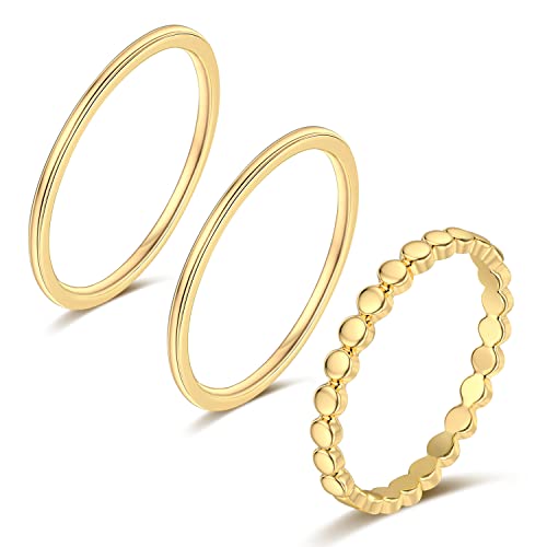 Rlmoon 3Pcs 14K Gold Filled Rings Stacking Ring For Women Gold Thin Plain Ring Band Stackable Thumb Pointer Finger Ring Statement Comfort Fit Size 8 #TOP7