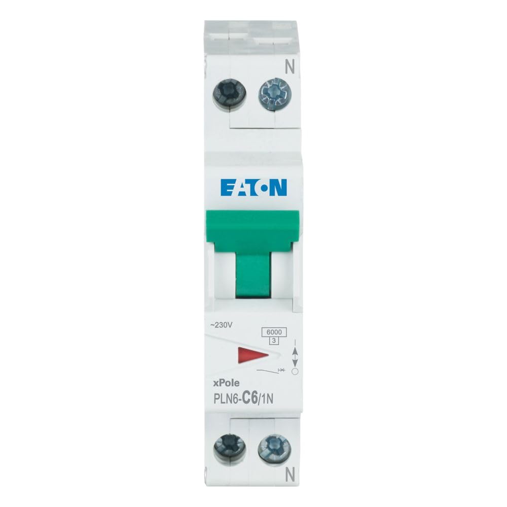 Eaton PLN6-C6/1N-DE Disjoncteur 6 A 1P+N 1 pôle + N - Caractéristique C - Interrupteur LS 1 TE une unité de division large (263279)