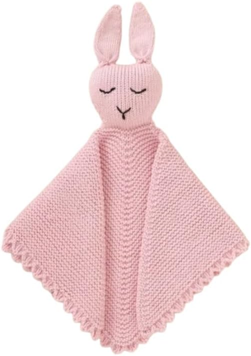 Baby Knit Overalls Set with Beanie and Bunny Security Blanket, Pink, 3-Piece Set.