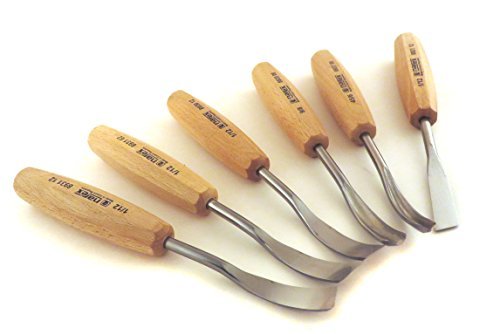 Narex 6 Piece Set Carving Chisels curved skews, curved straight, curved V Tool and straight skew chisel 894710 by Narex