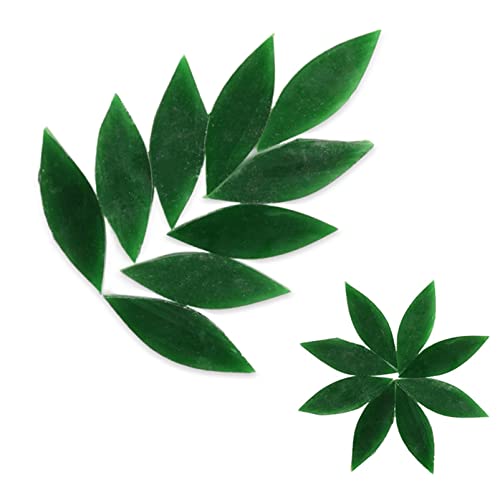 80Pcs/100G Pack Of Mosaic Tile Supplies For Diy Crafts, Plates, Picture Frames, Flowerpots, Handmade Jewelry - 1.1X2.5 Cm Petal Leaves Glass Decorative Tiles (Green) #TOP17