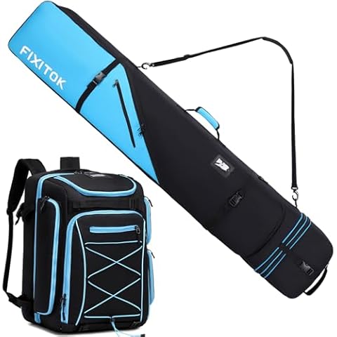 FIXITOK Ski Boot Bag Backpack and Snowboard Bag Combo, Full Padded Waterproof Ski Bag for Air Travel Cover