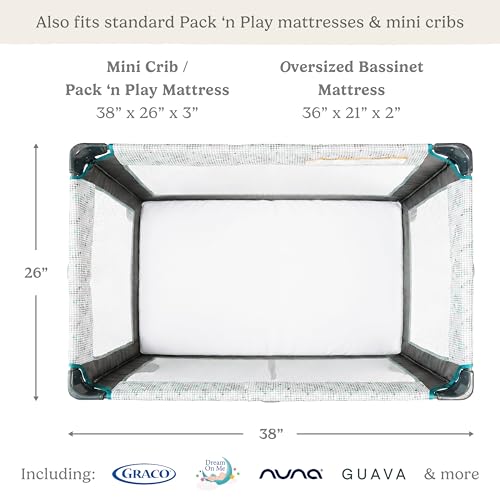 Image of Pack N Play Sheets Fitted for Graco Pack and Play Mattress - 2-Pack Mini Crib Sheets 38x26 - Ultra Soft Organic Cotton Blend, Safe Snug Baby Playpen Sheet Baby Boys & Girls (Moonlit White)