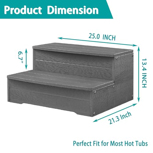 Image of Hot Tub Steps Gray, Outdoor 2 Steps, Heavy Duty Steps for Hot Tubs, Spa, Deck & Above Ground Pools for Easy Access,Durable Weather-Resistant Indoor /Outdoor Use (Grey)
